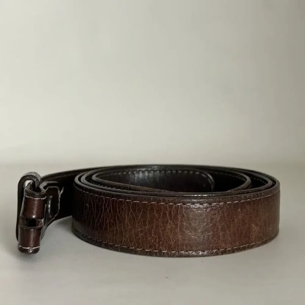 Maidas Houston Belt Strap Genuine Calf Leather Brown Snap On Distressed Mens 34